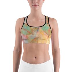 Sports Bra Colorful Leaves Leaf Blue Pink Beige Cream Brown Art Print Old Antique Vintage