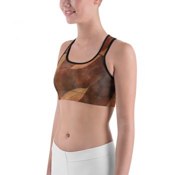 Sports Bra Dark Brown Leaves Leaf Beige Nature Art Print Old Antique