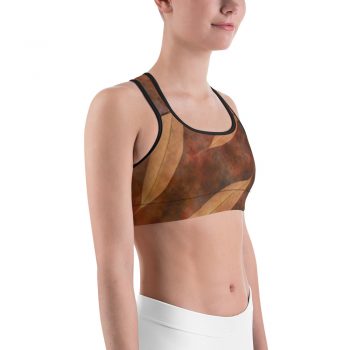 Sports Bra Dark Brown Leaves Leaf Beige Nature Art Print Old Antique