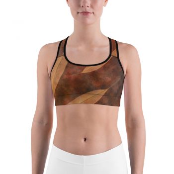 Sports Bra Dark Brown Leaves Leaf Beige Nature Art Print Old Antique