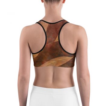 Sports Bra Dark Brown Leaves Leaf Beige Nature Art Print Old Antique