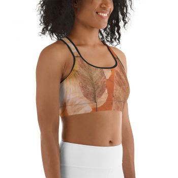 Sports Bra Flower Art Print Old Antique Vintage Botanical Beige Brown Leaf Leaves