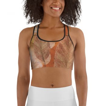 Sports Bra Flower Art Print Old Antique Vintage Botanical Beige Brown Leaf Leaves