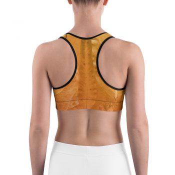 Sports Bra Golden Brown Leaf Print Beige Gold Nature Art Print Old Antique Vintage