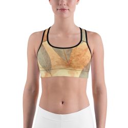 Sports Bra Leaves Leaf Print Blue Beige Cream Nature Art Print Old Antique Vintage