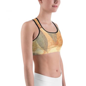 Sports Bra Leaves Leaf Print Blue Beige Cream Nature Art Print Old Antique Vintage