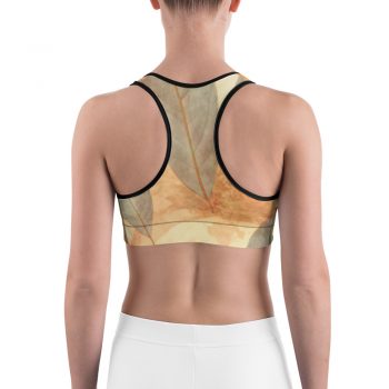 Sports Bra Leaves Leaf Print Blue Beige Cream Nature Art Print Old Antique Vintage