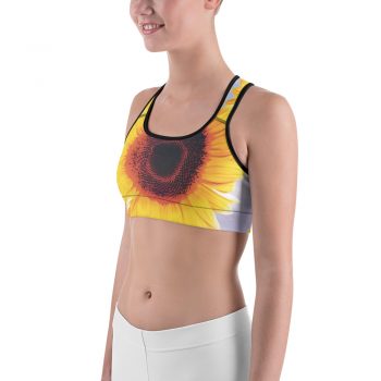 Sports Bra Sunflowers Flower Art Print Old Antique Vintage Blue Yellow Brown