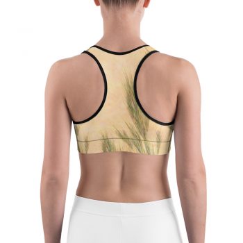 Sports Bra Wheat Field Green Beige Landscape Nature Art Print Old Antique Vintage