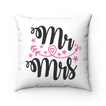 Spun Polyester Square Throw Pillow - Mr. Mrs.