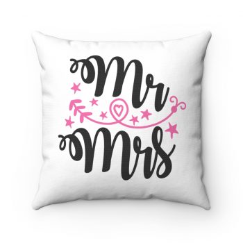 Spun Polyester Square Throw Pillow - Mr. Mrs.