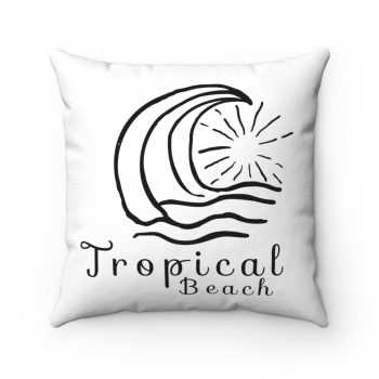 Spun Polyester Square Throw Pillow - Tropical Beach - Sun Ocean Waves