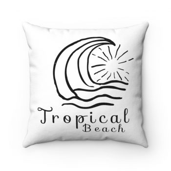 Spun Polyester Square Throw Pillow - Tropical Beach - Sun Ocean Waves