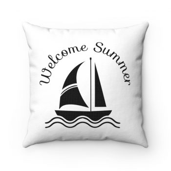 Spun Polyester Square Throw Pillow - Welcome Summer - Sailboat