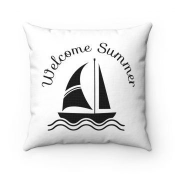 Spun Polyester Square Throw Pillow - Welcome Summer - Sailboat