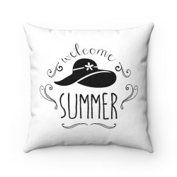 Spun Polyester Square Throw Pillow - Welcome Summer - Sun Hat