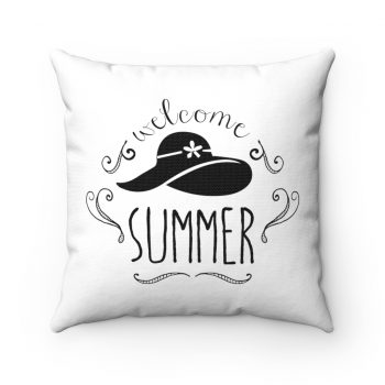 Spun Polyester Square Throw Pillow - Welcome Summer - Sun Hat