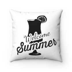 Spun Polyester Square Throw Pillow - Welcome Summer – Cocktail Drink