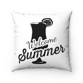 Spun Polyester Square Throw Pillow - Welcome Summer – Cocktail Drink