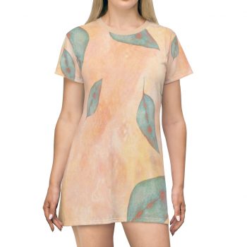 T-Shirt Dress Colorful Blue Leaves Leaf Beige Cream Coral Brown Art Print Old Antique Vintage