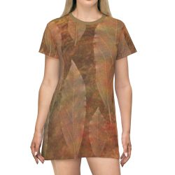 T-Shirt Dress Colorful Leaf Copper Brown Beige Nature Art Print Old Antique Vintage