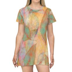 T-Shirt Dress Colorful Leaves Leaf Blue Pink Beige Cream Brown Art Print Old Antique Vintage