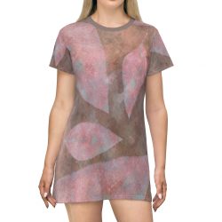 T-Shirt Dress Colorful Leaves Leaf Print Purple Beige Cream Brown Nature Art Print Old Antique Vintage