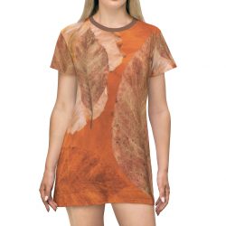 T-Shirt Dress Flower Art Print Old Antique Vintage Botanical Beige Brown Leaf Leaves