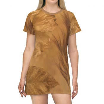 T-Shirt Dress Flower Leaf Wheat Art Print Old Antique Vintage Botanical Beige Cream