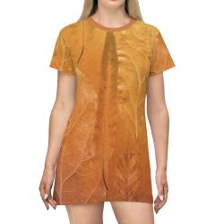 T-Shirt Dress Golden Brown Leaf Print Beige Gold Nature Art Print Old Antique Vintage