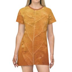 T-Shirt Dress Golden Leaf Vein Print Beige Gold Nature Art Print Old Antique Vintage