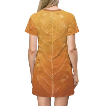 T-Shirt Dress Golden Leaf Vein Print Beige Gold Nature Art Print Old Antique Vintage