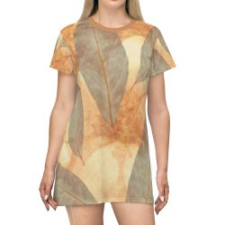 T-Shirt Dress Leaves Leaf Print Blue Beige Cream Nature Art Print Old Antique Vintage