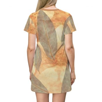 T-Shirt Dress Leaves Leaf Print Blue Beige Cream Nature Art Print Old Antique Vintage