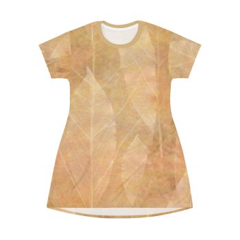 T-Shirt Dress Leaves Leaf Vein Print Beige Cream Brown Nature Art Print Old Antique Vintage