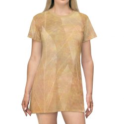 T-Shirt Dress Leaves Leaf Vein Print Beige Cream Brown Nature Art Print Old Antique Vintage