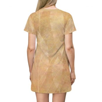 T-Shirt Dress Leaves Leaf Vein Print Beige Cream Brown Nature Art Print Old Antique Vintage