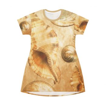 T-Shirt Dress Sea Shells Seashells Ocean Cream Beige Brown Gold Art Print Old Antique Vintage