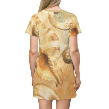 T-Shirt Dress Sea Shells Seashells Ocean Cream Beige Brown Gold Art Print Old Antique Vintage