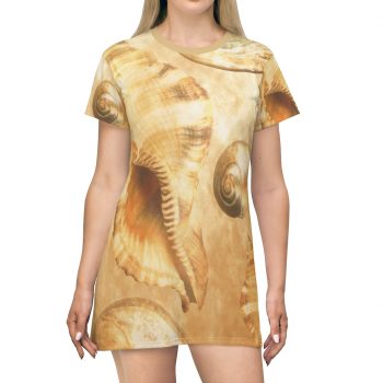 T-Shirt Dress Sea Shells Seashells Ocean Cream Beige Brown Gold Art Print Old Antique Vintage