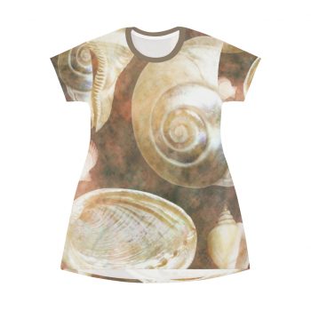 T-Shirt Dress Sea Shells Seashells Ocean Grey Silver Beige Sand Art Print Old Antique Vintage