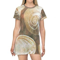 T-Shirt Dress Sea Shells Seashells Ocean Grey Silver Beige Sand Art Print Old Antique Vintage