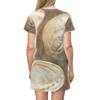 T-Shirt Dress Sea Shells Seashells Ocean Grey Silver Beige Sand Art Print Old Antique Vintage