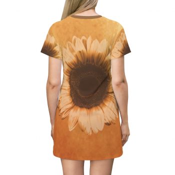 T-Shirt Dress Sunflower Flower Art Print Old Antique Vintage Beige Yellow Brown Gold