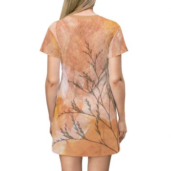 T-Shirt Dress Wheat Field Flowers Print Beige Landscape Nature Art Print Old Antique Vintage