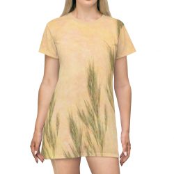 T-Shirt Dress Wheat Field Green Beige Landscape Nature Art Print Old Antique Vintage