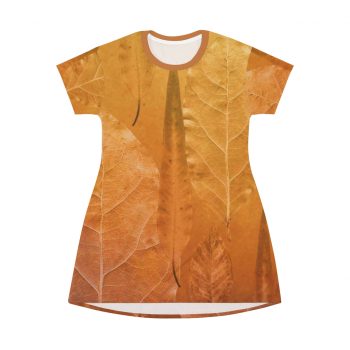 T-Shirt Pajamas Golden Brown Leaf Print Beige Gold Nature Art Print Old Antique Vintage