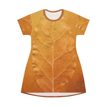 T-Shirt Pajamas Golden Leaf Vein Print Beige Gold Nature Art Print Old Antique Vintage