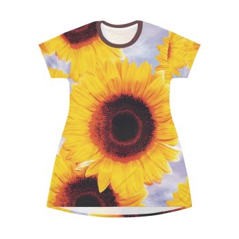 T-Shirt Pajamas Sunflowers Flower Art Print Old Antique Vintage Blue Yellow Brown