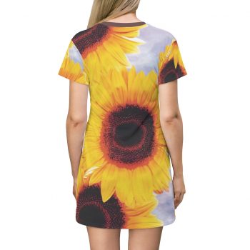 T-Shirt Pajamas Sunflowers Flower Art Print Old Antique Vintage Blue Yellow Brown